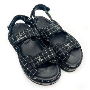 CHANEL RARE RUNWAY TWEED PLATFORM DAD SANDALS SIZE 37 2016